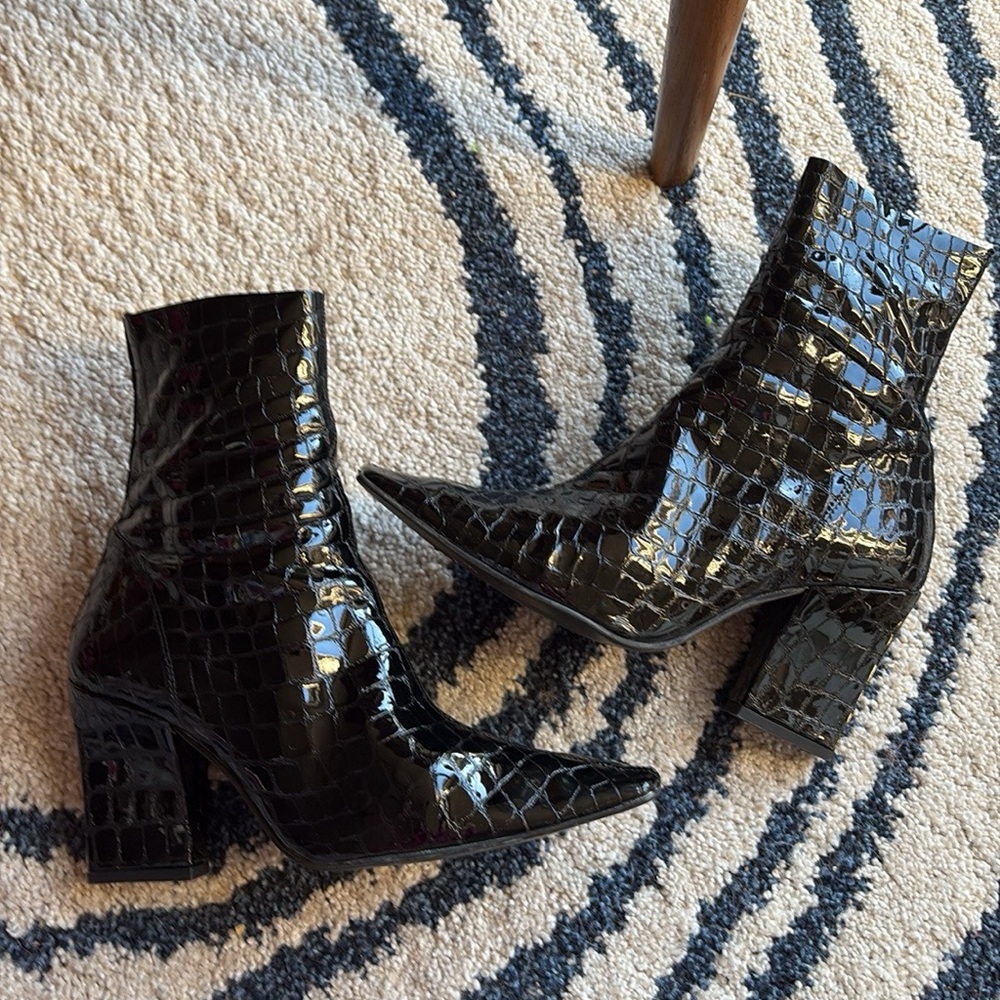 Patent Croc Block Heel Ankle Boots - Black Size 9 (EU30)